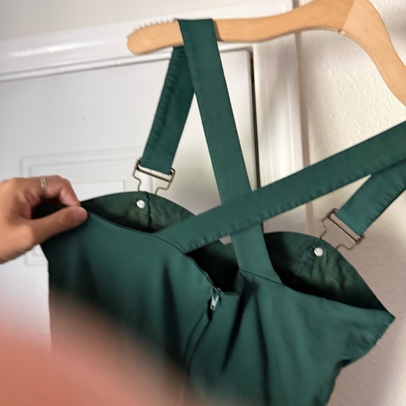 VOODOO VIXEN emerald green mod pinup retro overalls cropped jumpsuit - Picture 5 of 7